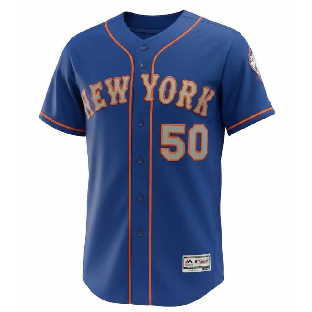 Majestic New York Mets Thompson 50 Flex Base Authentic Jersey Blue Size 40 (H19)